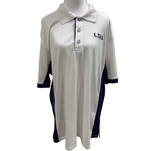 LSU Tigers Mens XL Polo Shirt White Purple Embroidered Logo Dry Fit collegiate